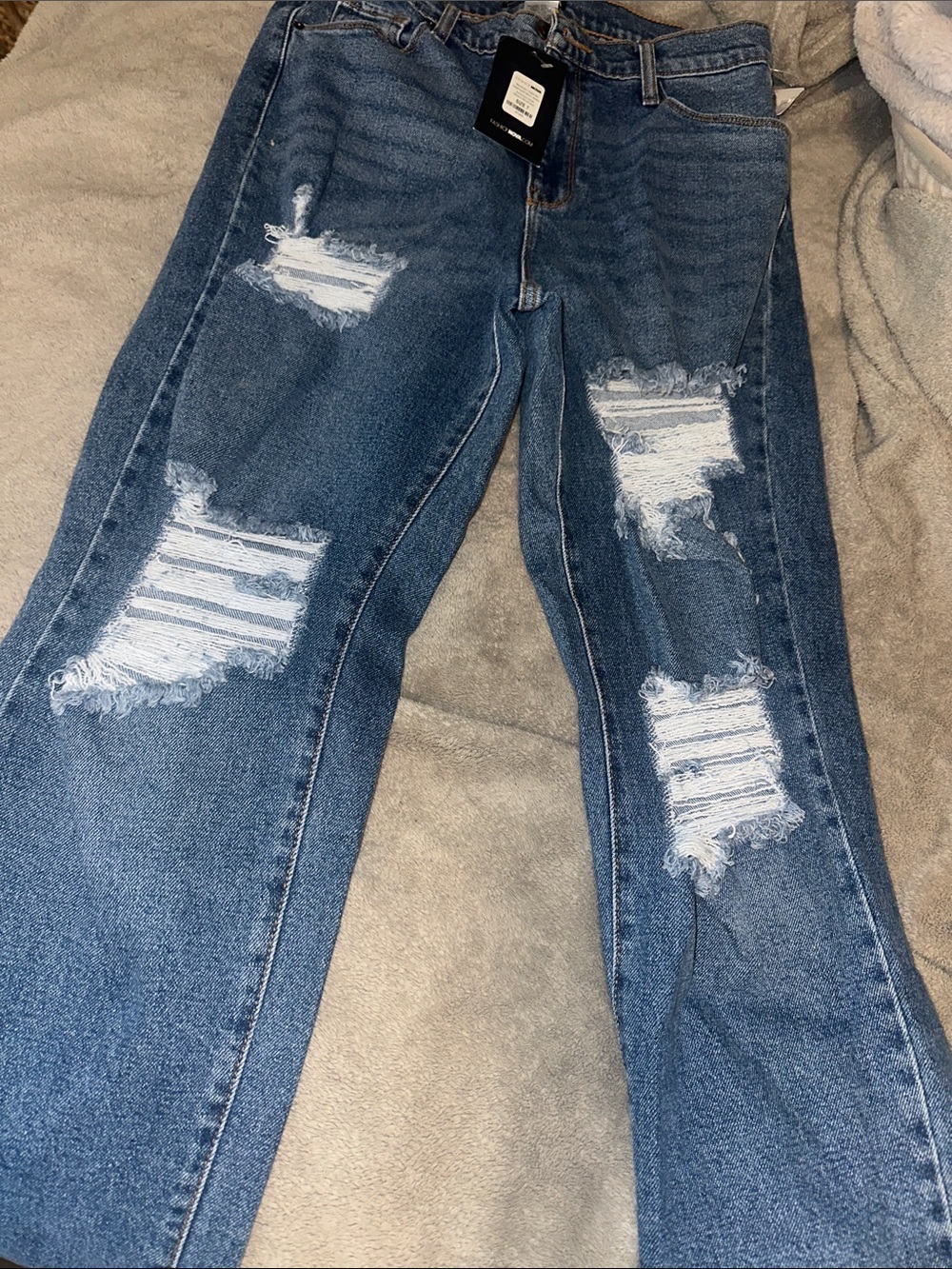 High-Rise Distressed Womens Jeans in Dark Blue
